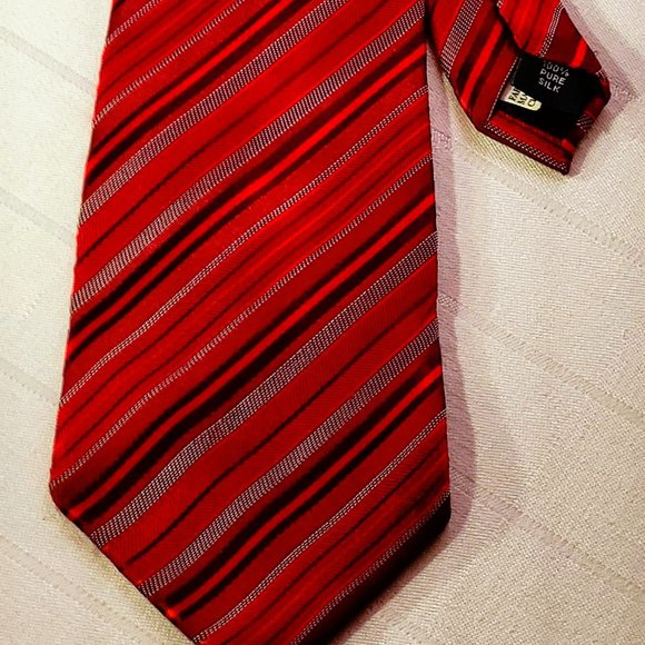 CARLO MONZA, Italian men's tie, 100% SILK, handmade, Patterns: Red stripes - Picture 9 of 15